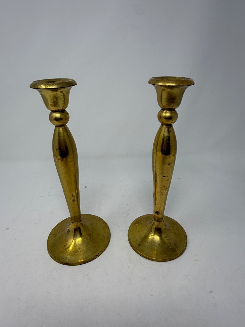 Vintage brass candlesticks two pair flared base 8.5 in. taper